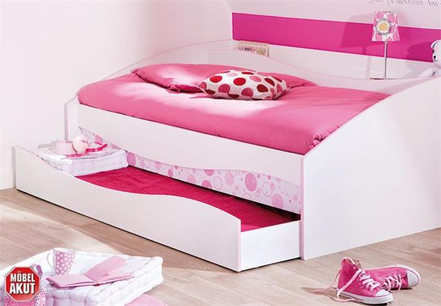 1x Bett NADINE Front & Korpus Weiß Dekor und Absetzung in Rosa 