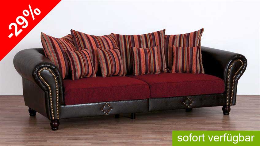 Big Sofa CARLOS dunkelbraun Stoff rot