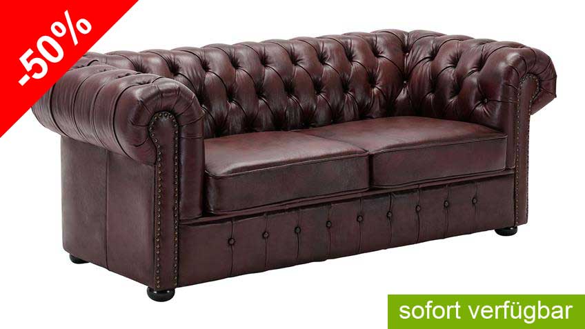 Sofa CHESTERFIELD 3-Sitzer Leder rot 
