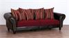 Big Sofa CARLOS antik dunkelbraun Stoff rot gestreift mit Kissen