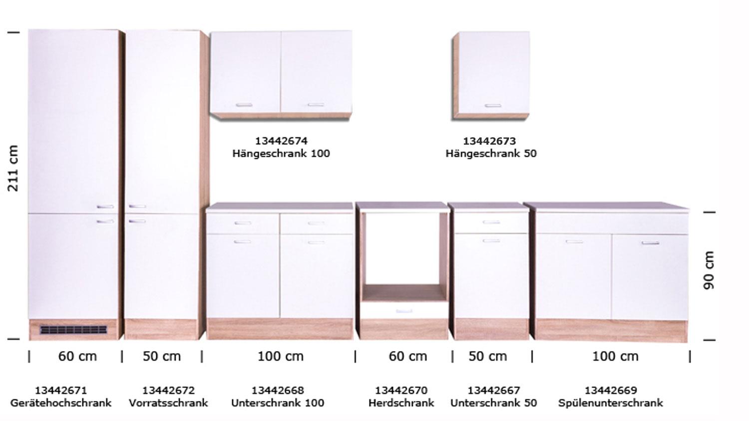 Küchen Hängeschrank Max 50 cm Eiche Sonoma Front weiß Anstellprogramm 