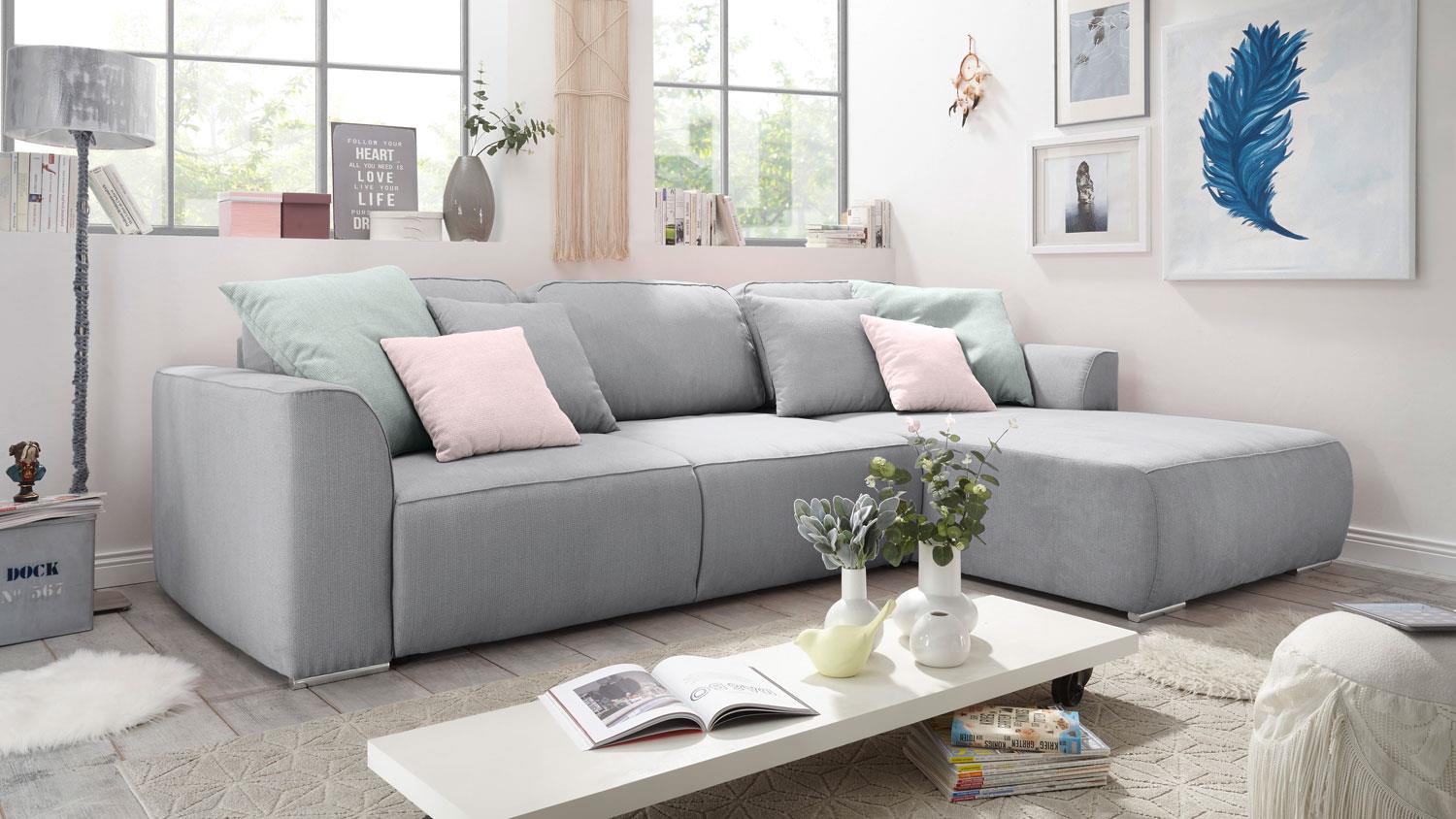 Ecksofa Lazy Wohnlandschaft Mit Schlaffunktion In Grau