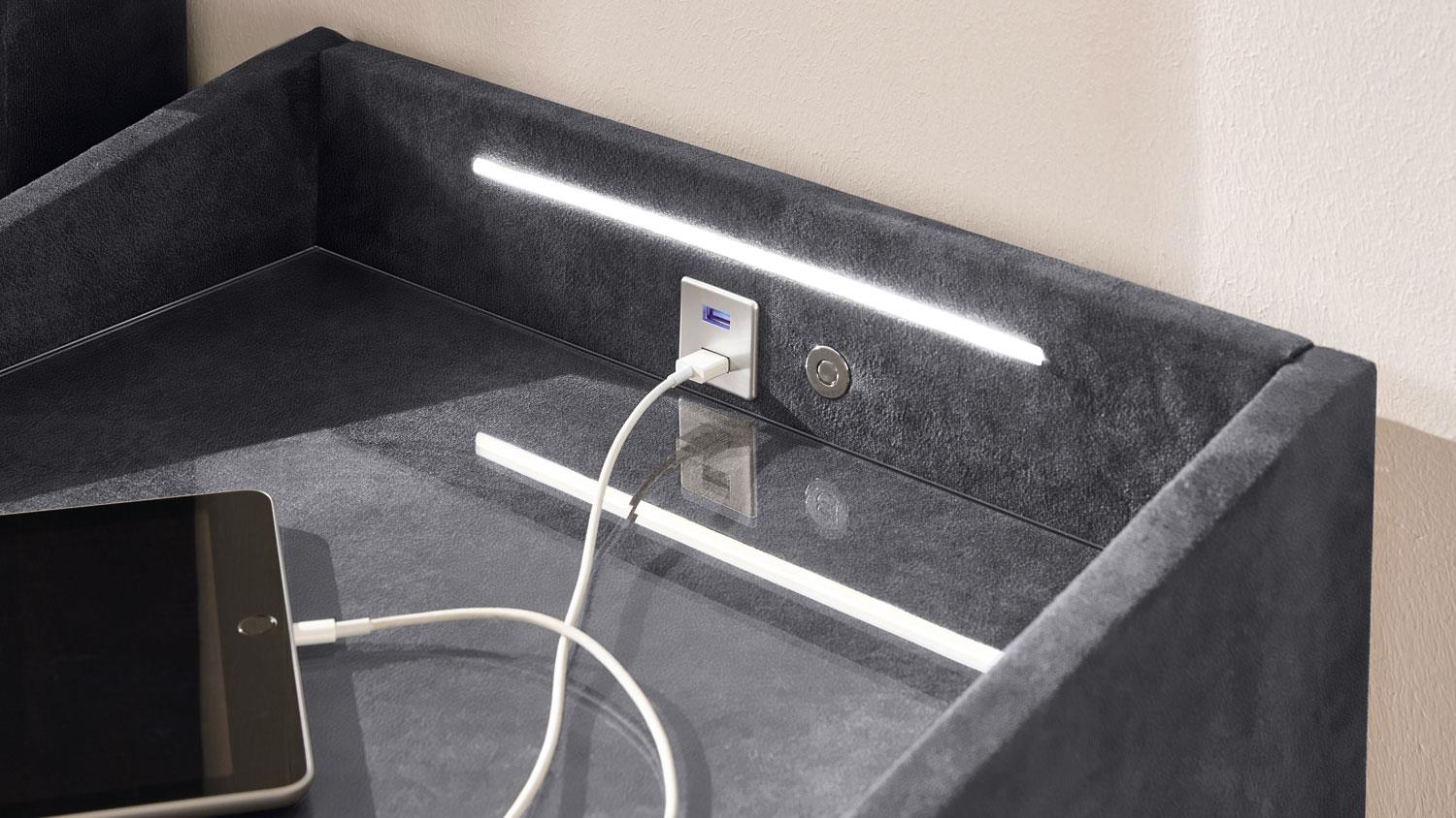 Nachtkommode in MOON anthrazit Anschluss LED inkl. USB