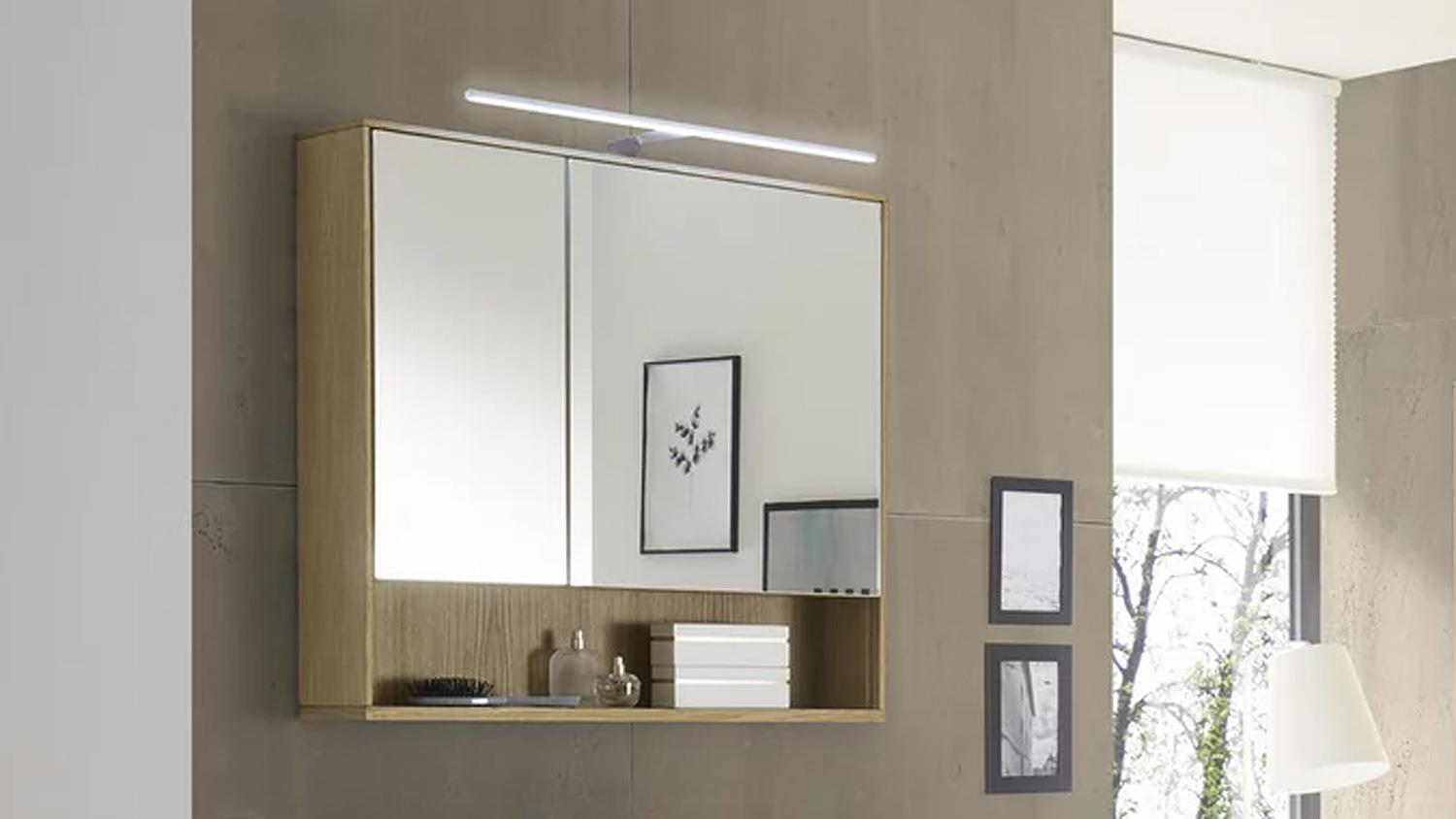 Eiche Spiegelschrank Bad teilmassiv mit und LED YUKON Steckdose