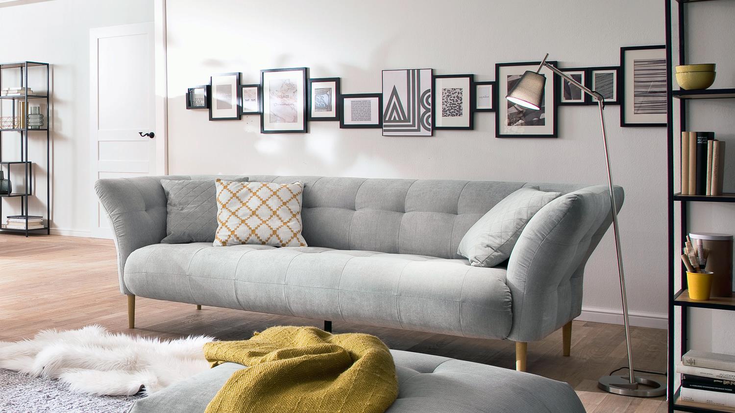 3 Sitzer Big Apple Sofa Couch Polstersofa In Stoff Silber Grau 240 Cm