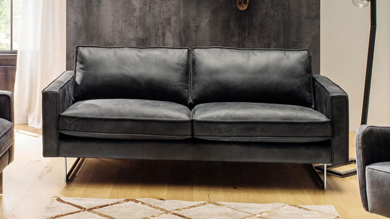 Sofa ELIAN 2,5Sitzer Couch Sitzmöbel Leder schwarz 183 cm