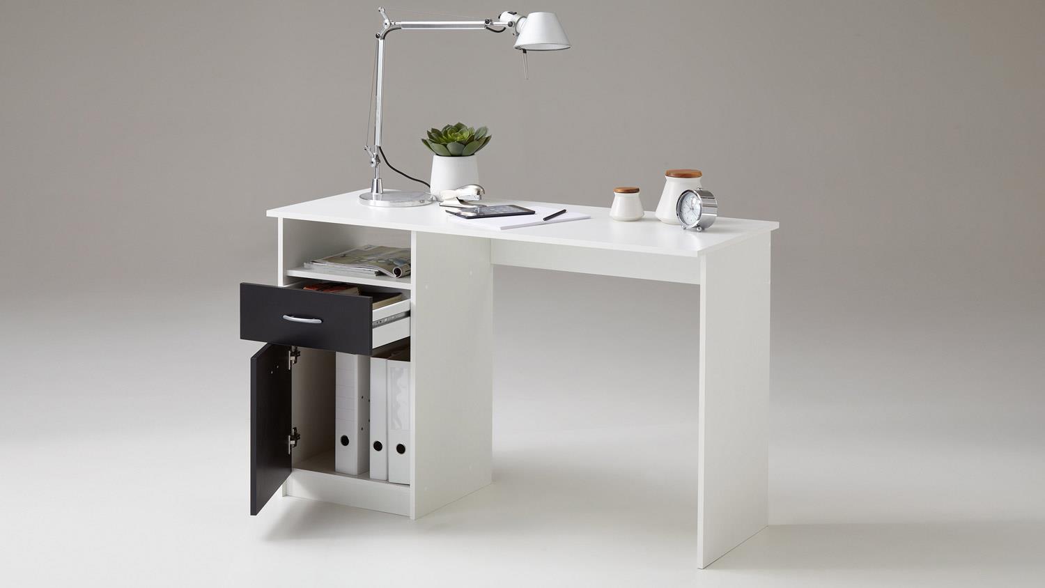 Schreibtisch JACKSON Computertisch Bürotisch in weiß schwarz 123x50 cm