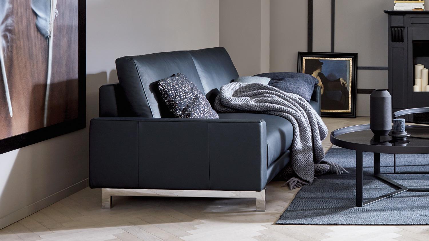 Hülsta Sofa von Rolf Benz 450 2-Sitzer Echtleder schwarz 208 cm