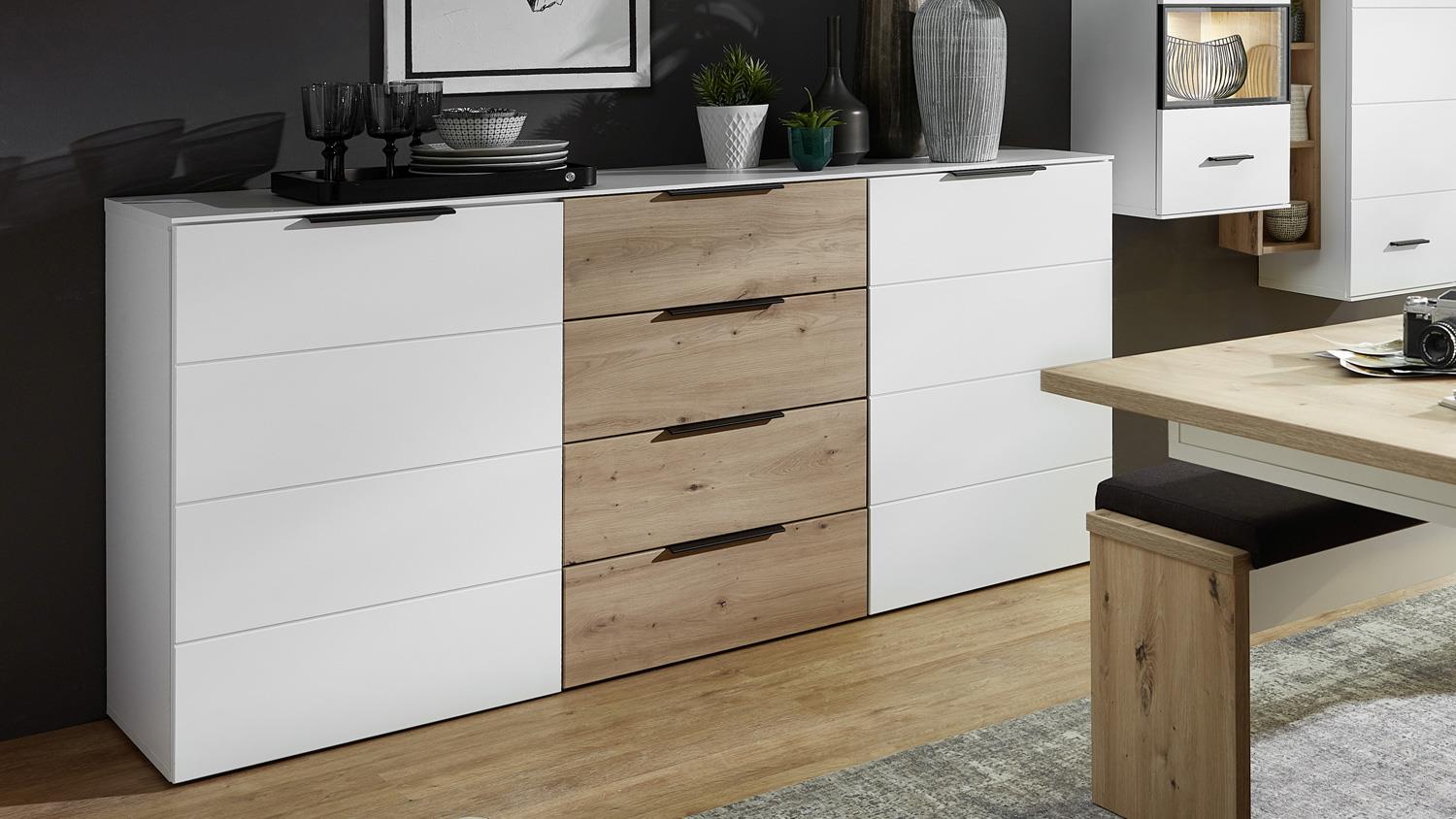 Sideboard MEDIANA weiß matt Lack Artisan Eiche Kommode