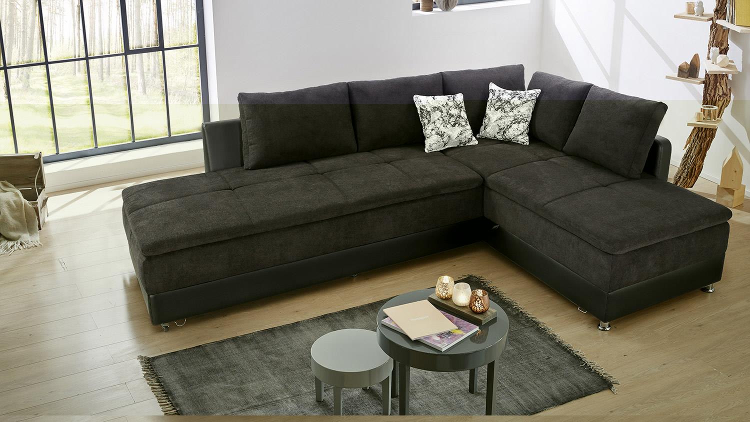 Sofa links in schwarz MODENA Wohnlandschaft mit Ecksofa Nako Bett