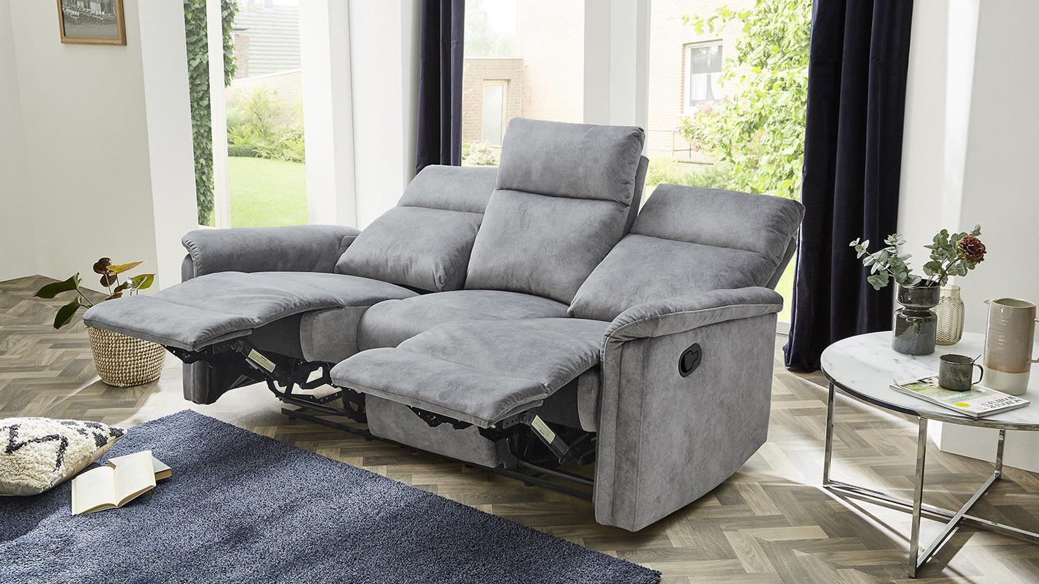 Sofa Amrum Sessel Relaxsessel 3-Sitzer mit Funktion Vintage grau 180