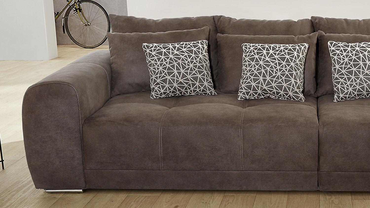 Big Sofa MOLDAU XXL Couch in Microfaser braun mit Kissen