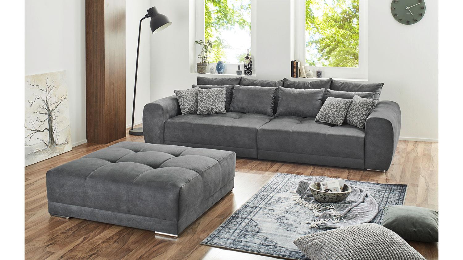 Big Sofa MOLDAU XXL Couch Microfaser dunkelgrau Kissen