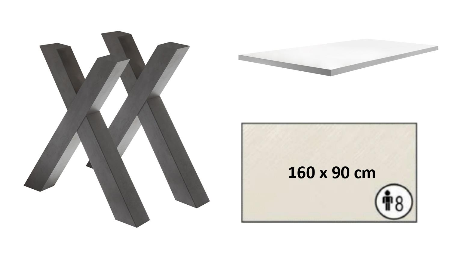 Esstisch MISTER X Tischsystem graphit weiß Lack 160x90 cm