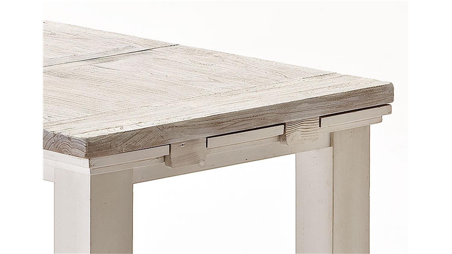 Esstisch Tisch aus massiver Kiefer in Vintage weiß ausziehbar