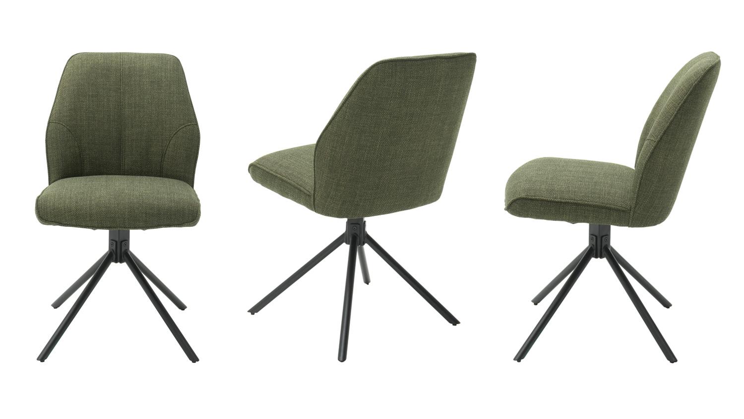 Drehstuhl PEMBA Stuhl 2er-Set Stoff olive 180° drehbar | 4-Fuß-Stühle