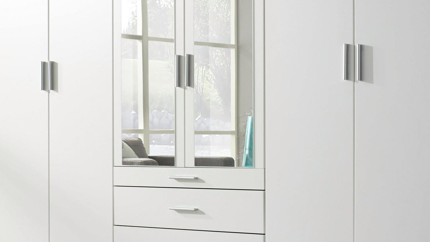 Kleiderschrank HILDESHEIM Schrank in weiß 271 cm mit Spiegel