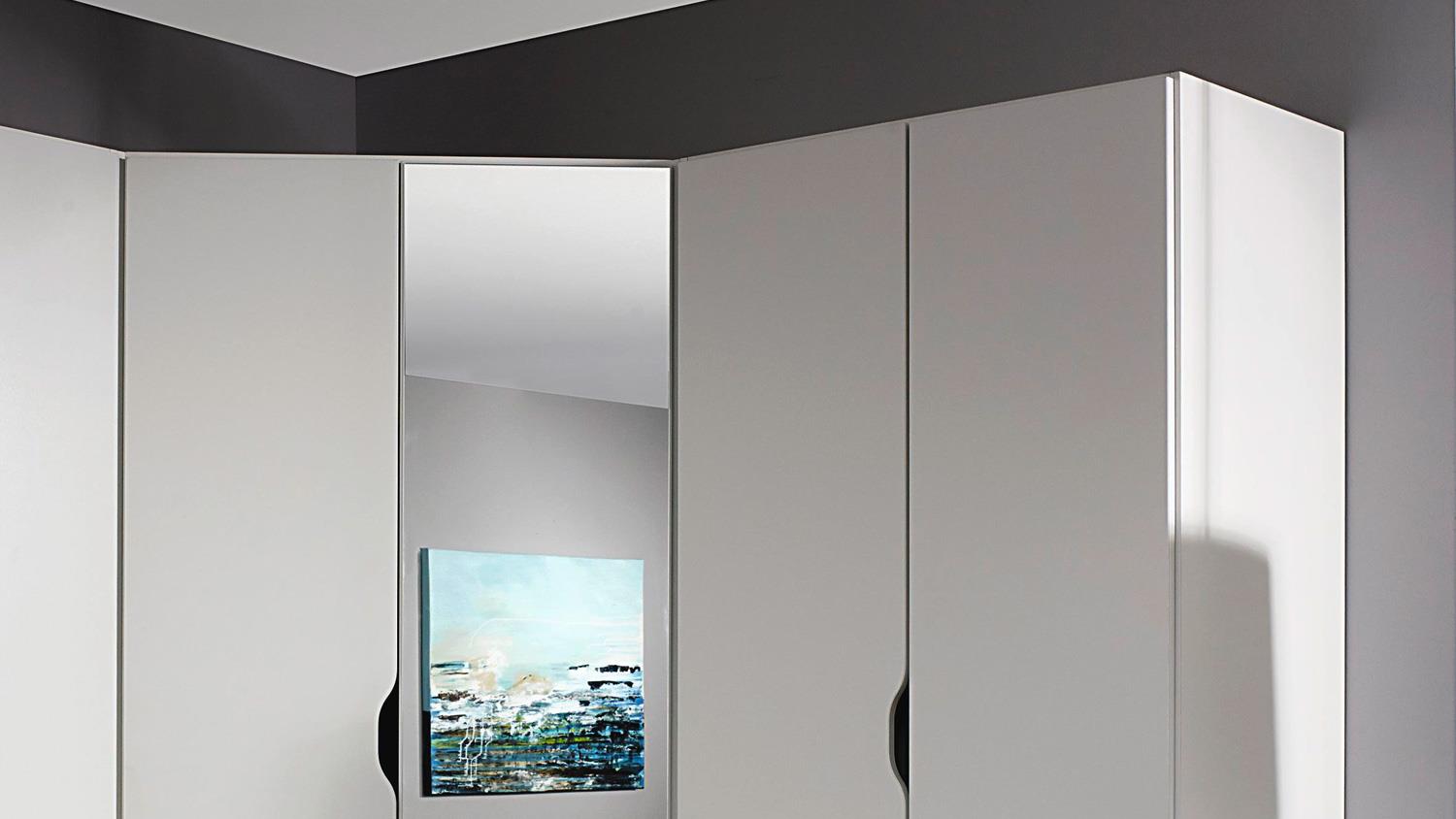 Eckschrank FREIHAM Kleiderschrank 3-teilig in weiß Spiegel 253x208 cm