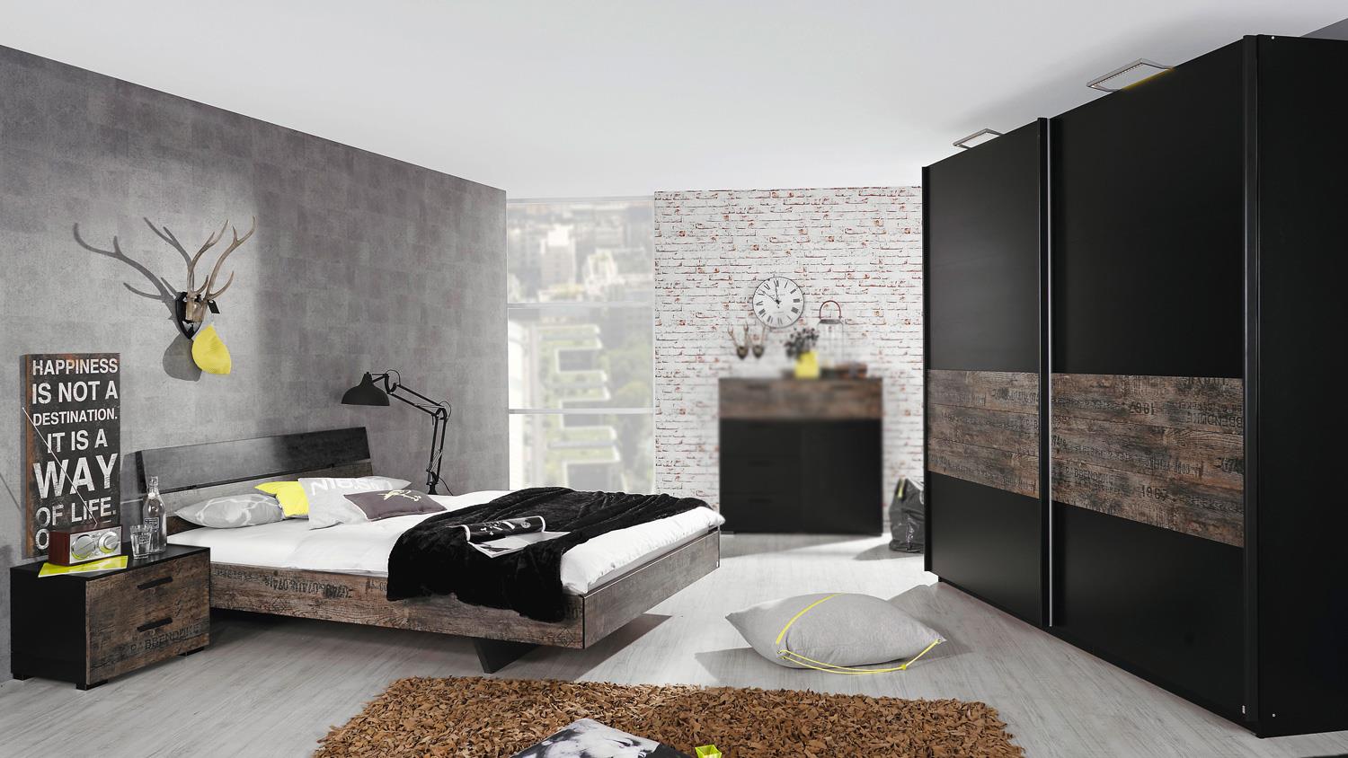 Schlafzimmer Set SUMATRA in schwarz und Vintage braun