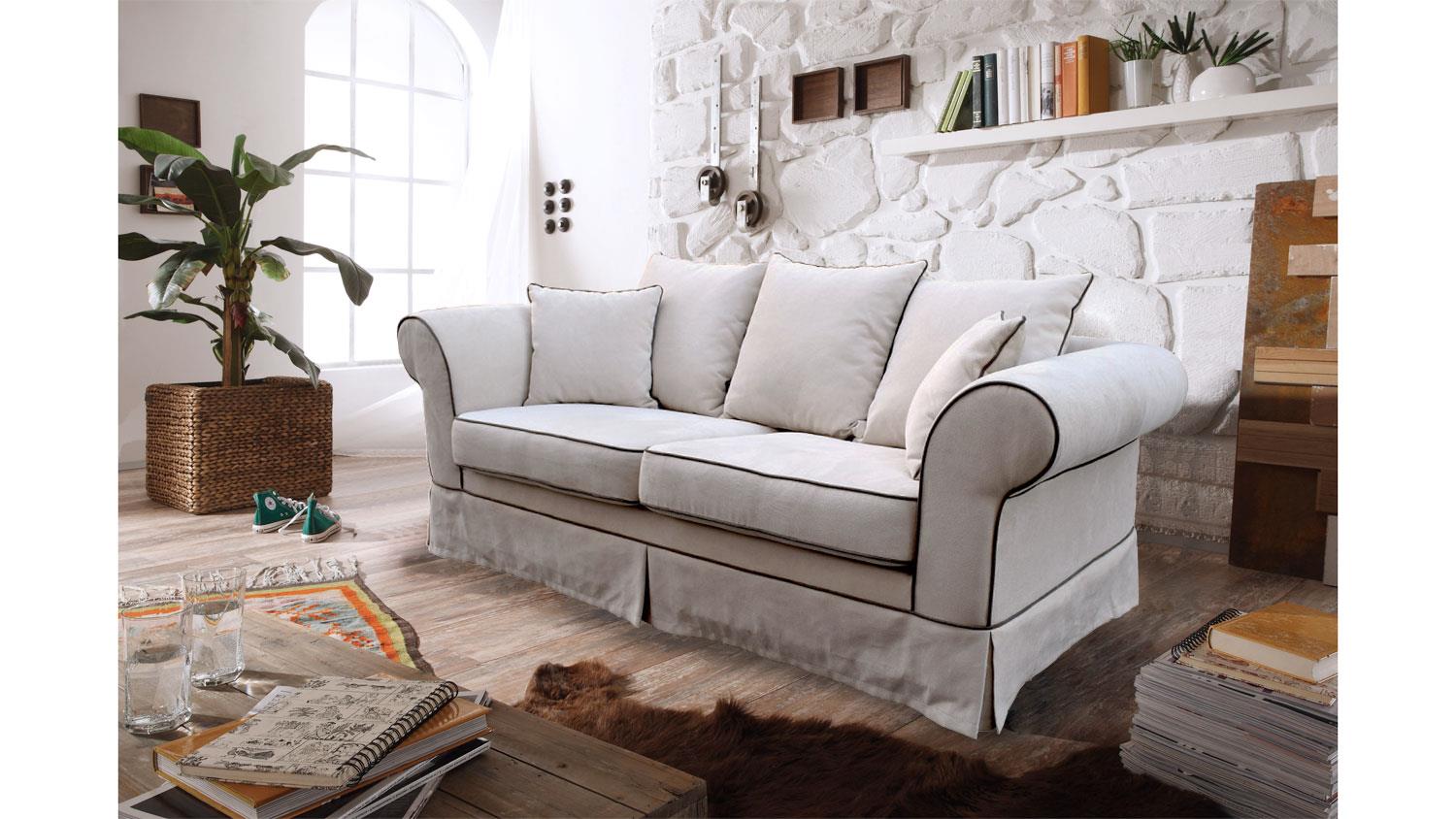 Sofa Gran 3 Sitzer Couch Polstersofa Stoff Beige 215 Cm