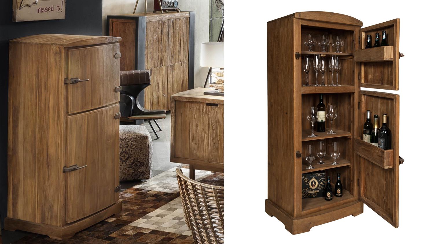 Barschrank Romanteaka Teakholz Weinschrank Hausbar