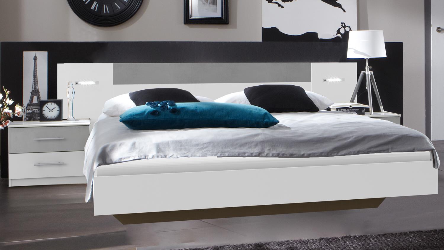Schlafzimmer ANGIE in weiß mit Beton lichtgrau mit LED | Komplettzimmer