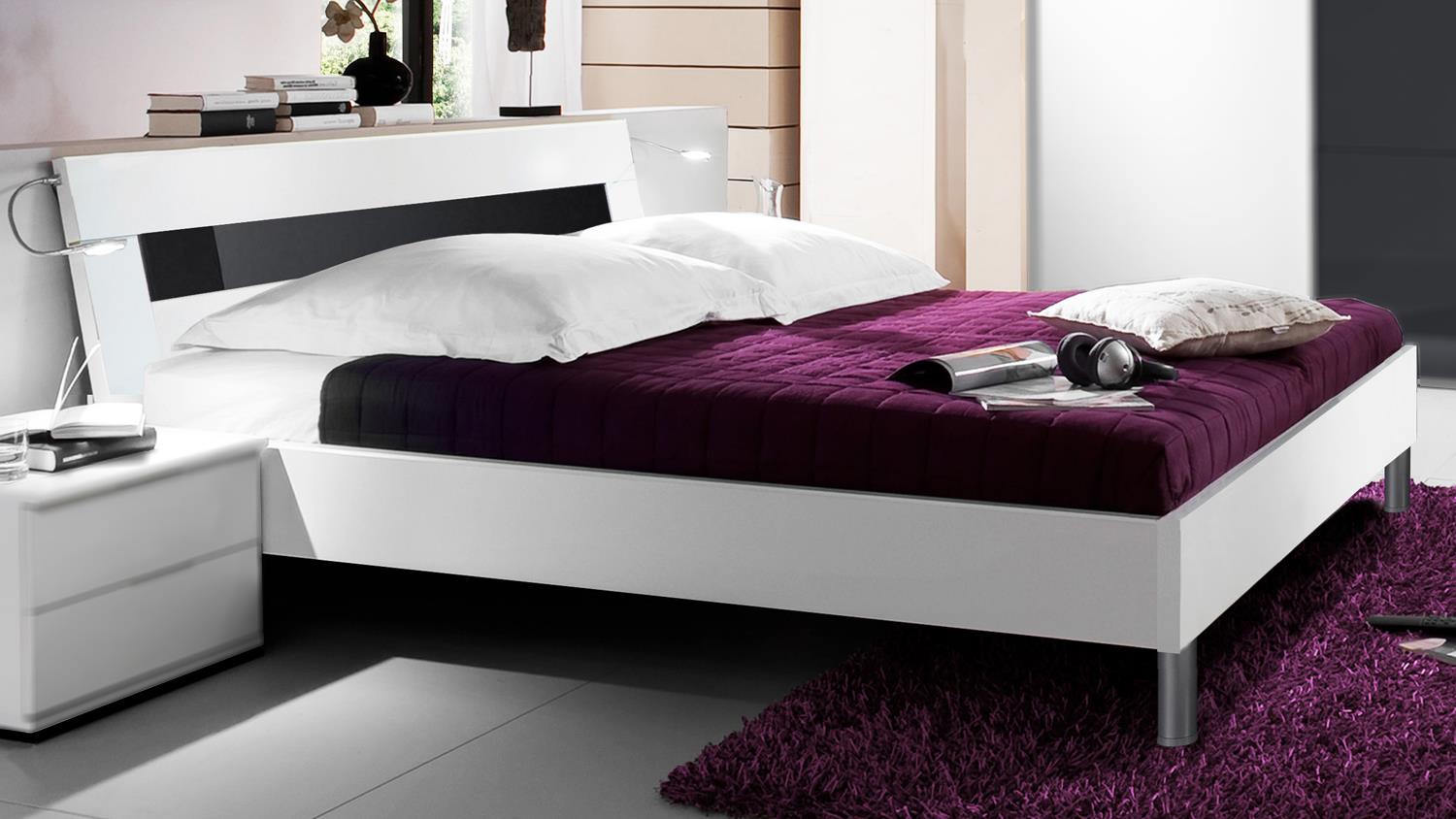 Futonbett EASY BEDS C Bett 180x200cm in weiß und Glas schwarz