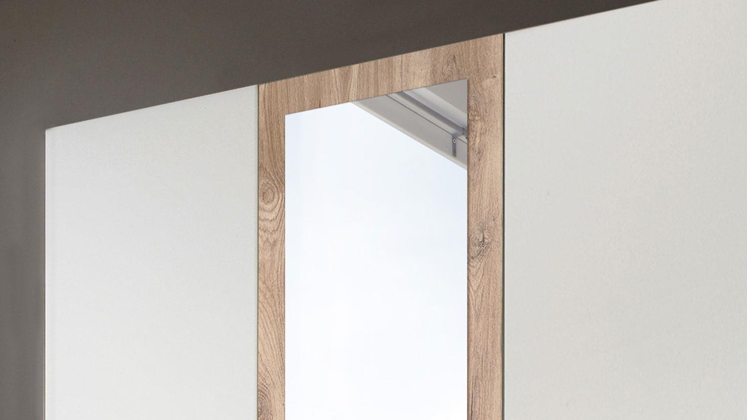 Kleiderschrank Spiegel Plankeneiche DIVER weiß 270 cm
