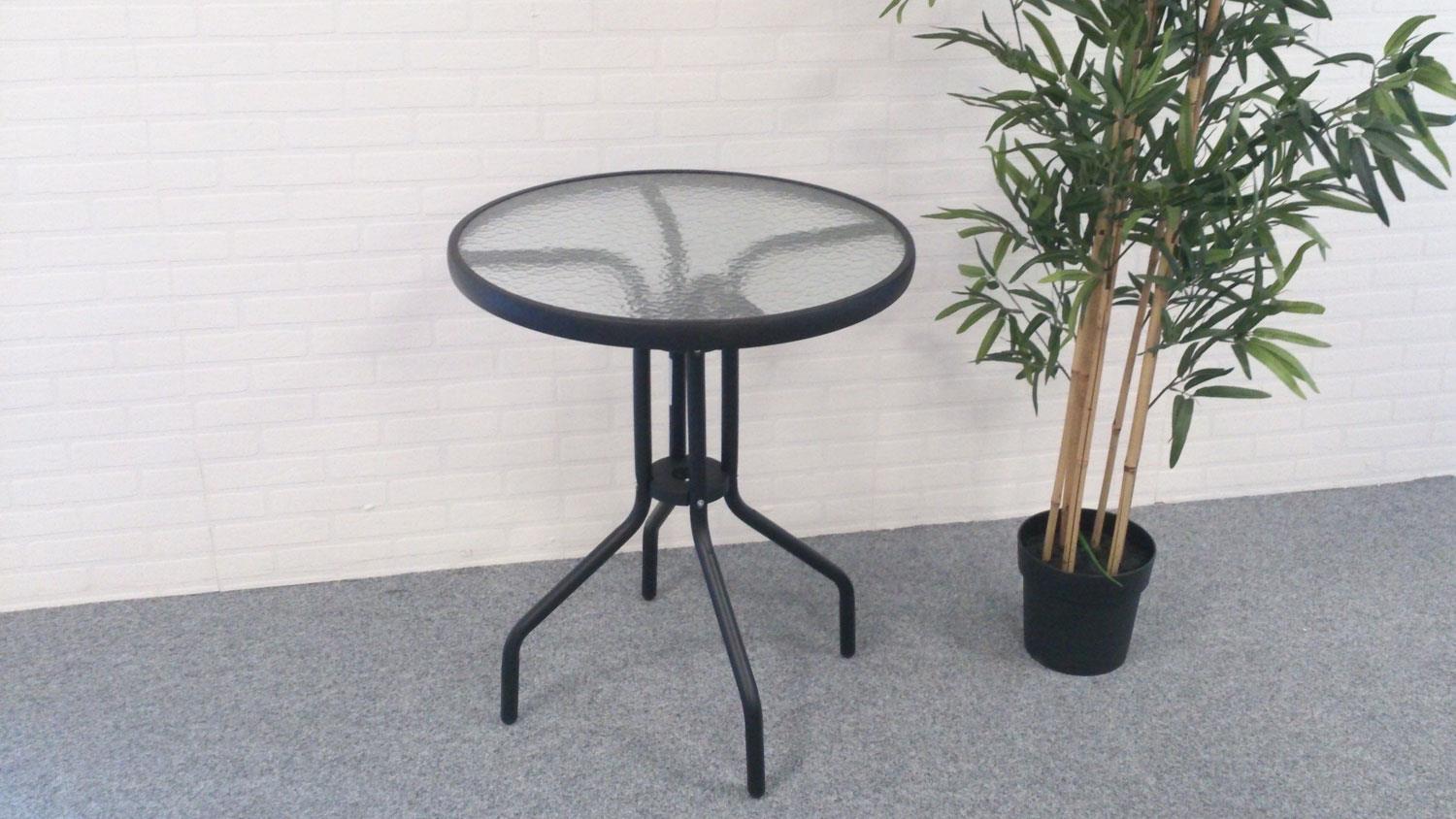 Ø 60 cm Bistrotisch Gartentisch Balkon Tisch rund Metall Glastisch schwarz