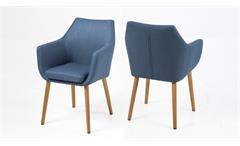 Stuhl NORA Armlehnstuhl Sessel in Vintage Stoff dunkelblau Eiche
