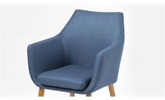 Stuhl Nora Esszimmer Armlehnenstuhl Sessel in Vintage Stoff dunkelblau Eiche