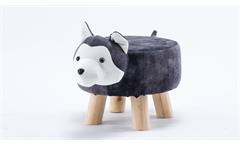 Tierhocker Hund grau weiß Kinderzimmer Kinderhocker Holz natur Sitzhocker