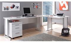 Winkelschreibtisch Office Line in Weiß Bürotisch mit Rollcontainer