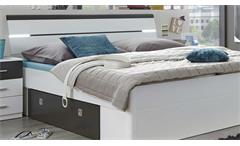 Bettanlage Mars Schlafzimmerset Bett Nachtkommode weiß und lava mit LED 180x200