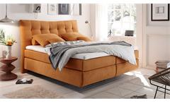 Boxspringbett Malibu Bett in Stoff orange 7-Zonen-TTK inkl. Topper 180x200 cm
