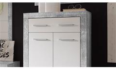 Schuhkommode Stone Schuhschrank Garderobe in Beton Optik grau und weiß Glanz