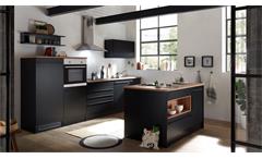 Inselküche Küchenzeile Jamesy 4 schwarz Eiche inkl. Geräte mit Geschirrspüler