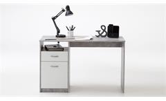 123x50 JACKSON Computertisch weiß Schreibtisch in Beton Bürotisch cm