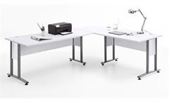 Winkelschreibtisch Calvia 120/160 Eckschreibtisch Schreibtisch weiß Metallkufen