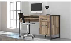 Schreibtisch Bürotisch Hud Stabeiche und Metall schwarz 130x60 cm Industrie Stil