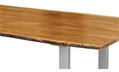 Tisch Agra Massivholz Esstisch 180x90 cm Akazie Baumkante Gestell alufarbig