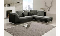 Ecksofa Philip Wohnlandschaft Couch Sofa mit Ottomane rechts schwarz Stoff grau