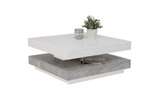 Couchtisch Andy Wohnzimmertisch Tisch weiß und Betonoptik 360° drehbar 70x70 cm