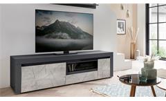 Lowboard Stone TV-Board Fernsehschrank 180 cm anthrazit und Marmor grau Dekor 1-trg