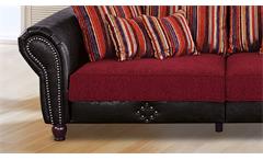Big Sofa Megasofa Couch Carlos antik dunkelbraun Stoff rot gestreift mit Kissen