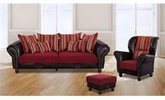 Big Sofa Megasofa Couch Carlos antik dunkelbraun Stoff rot gestreift mit Kissen
