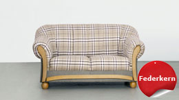 Sofa WERA 2-Sitzer Stoff grau beige kariert Federkern 156 cm