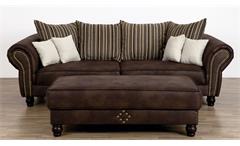 Big Sofa Megasofa Couch Carlos antik dunkelbraun Stoff beige gestreift Kissen