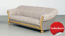 Sofa 3-Sitzer Polstersofa Couch Wera Stoff grau beige kariert Federkern 215 cm