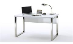 Schreibtisch Sydney Bürotisch Arbeitstisch in weiß Hochglanz lackiert 140x70 cm